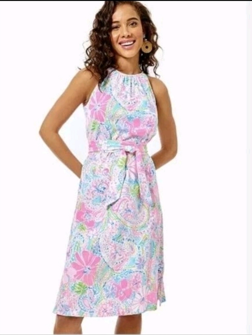 LILLY PULITZER Mabry Midi Dress Multi Flock Full of Fun Halter Size XS NWT